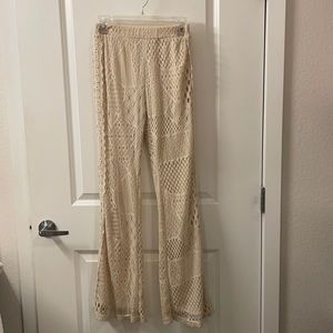 Off white crochet bell bottom pants